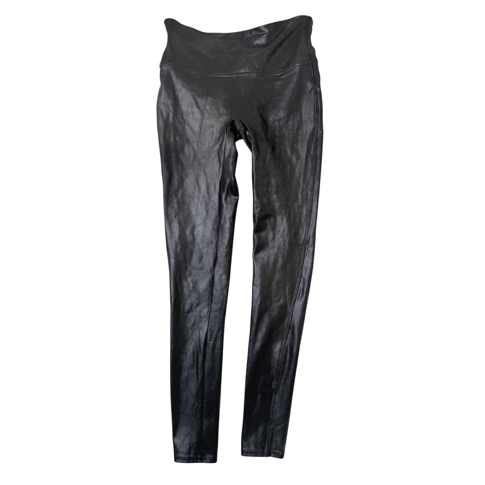 Spanx Faux Leather Leggings Womens Medium Black High Waisted 2437 Shaping